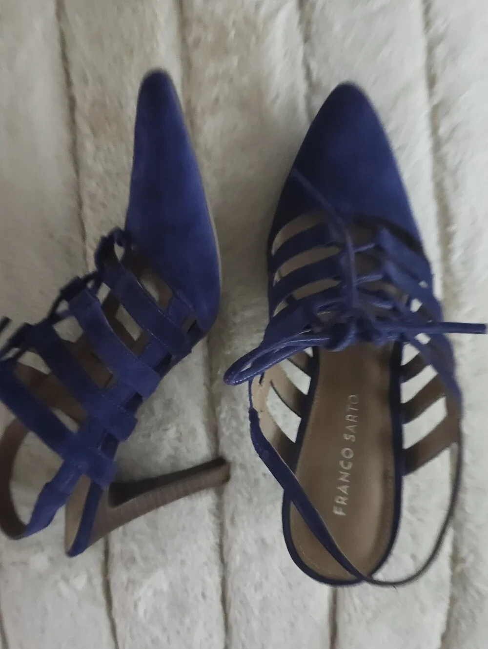 9M, Franco Sarto Women's Blue Suede Lace-Up Strappy Heels